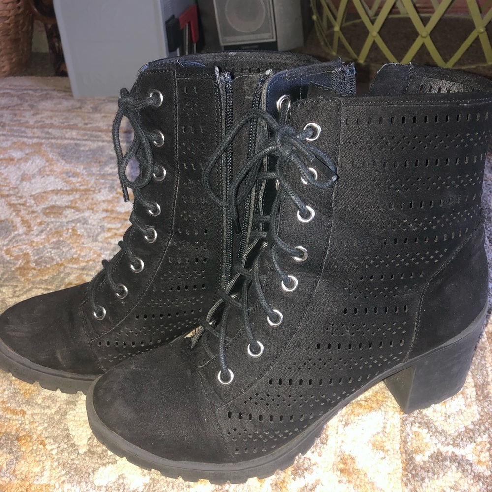Black heeled booties.